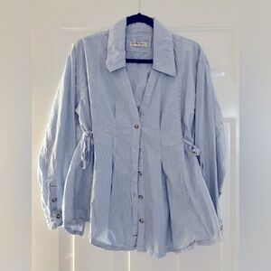 Free People Striped Button Up Blue White Long Sleeve Size S